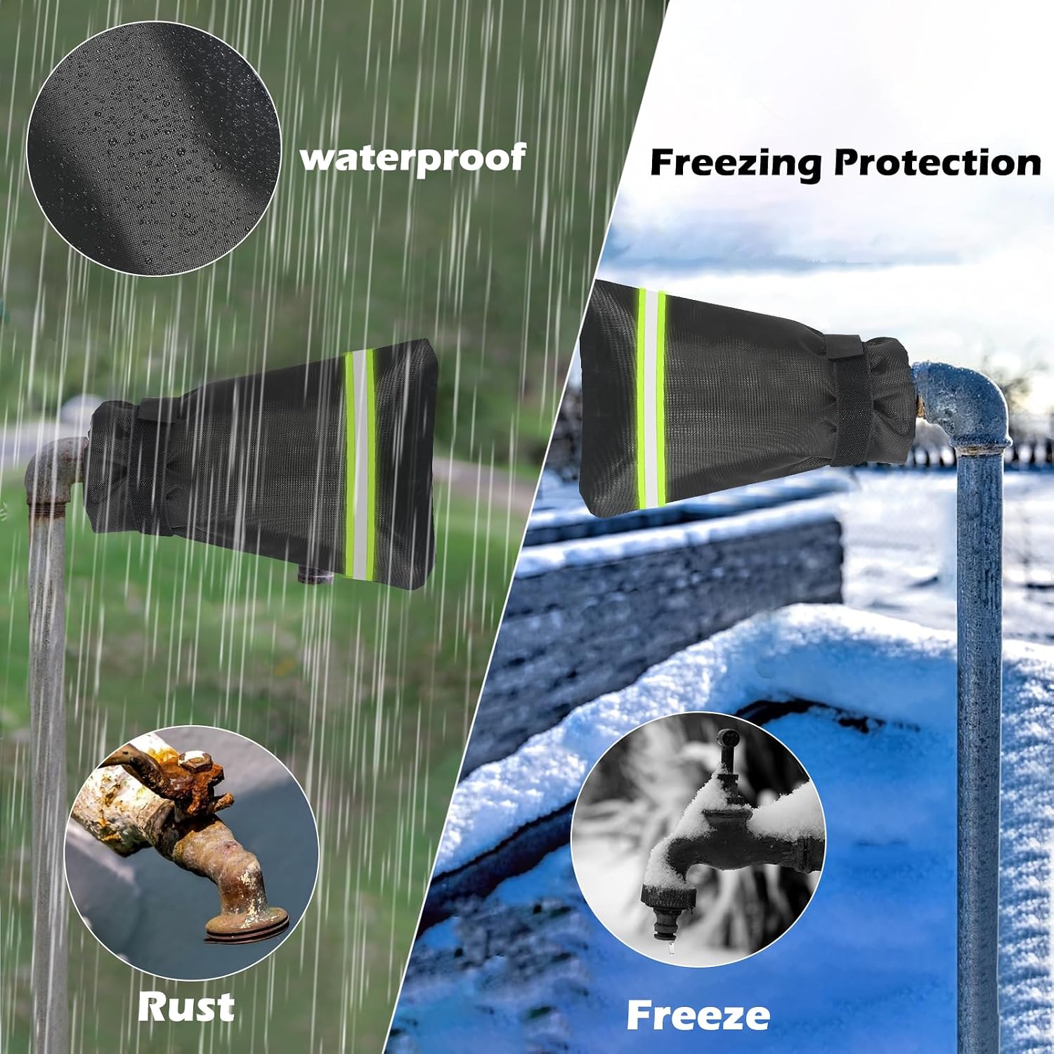 Outdoor Faucet Covers for Winter, Pro 9.8" H x 7.1" W Outside Faucet Cover Freeze Protection, Upgraded Reusable Spigot Covers Winter Insulated for Outside Faucet with Reflective Strip, 6 Pack Black image 5