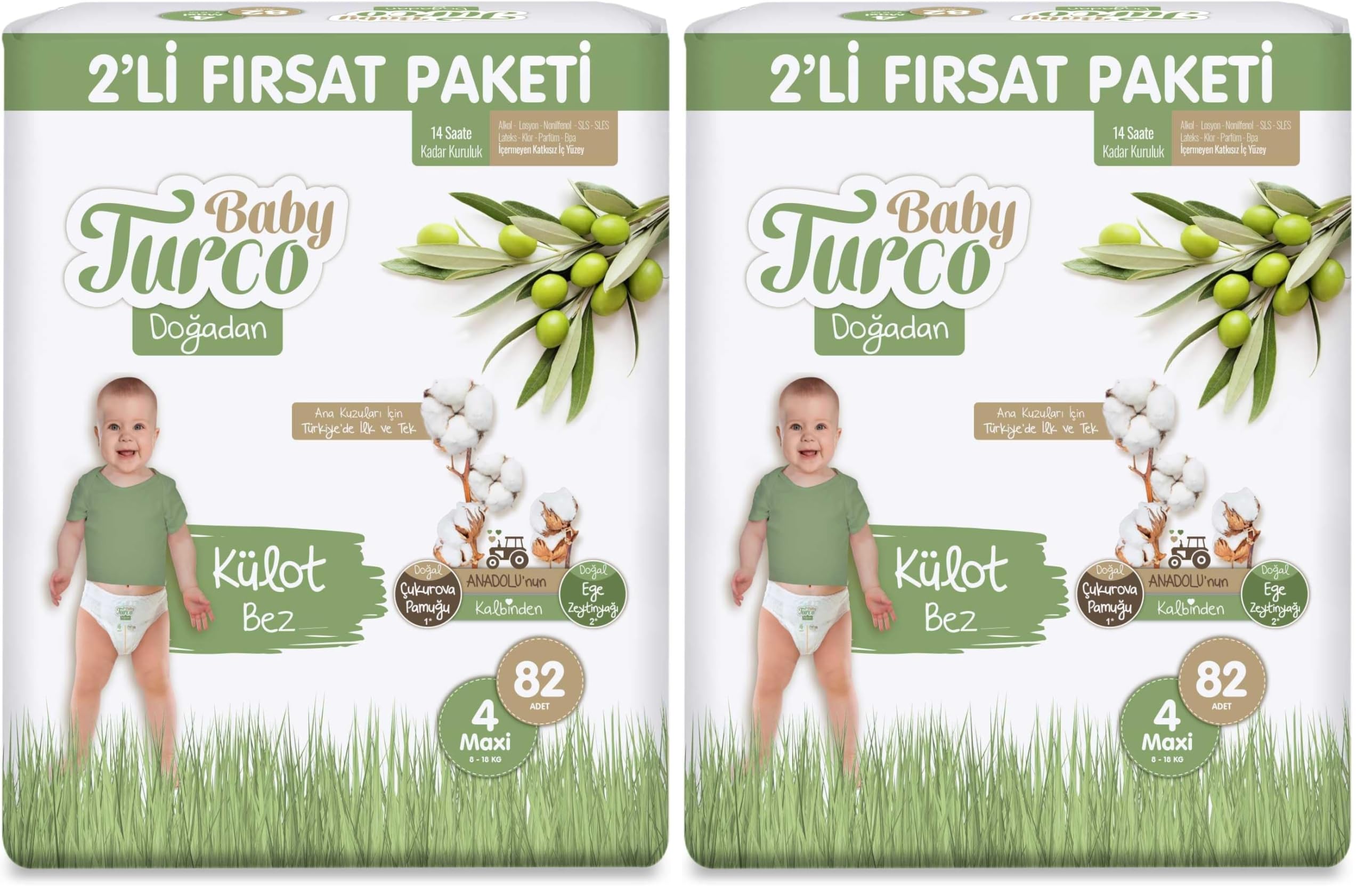 Baby Turco Doğadan 2'li Fırsat Paketi Külot Bez 4 Numara Maxi 82 Adet (2 paketi)