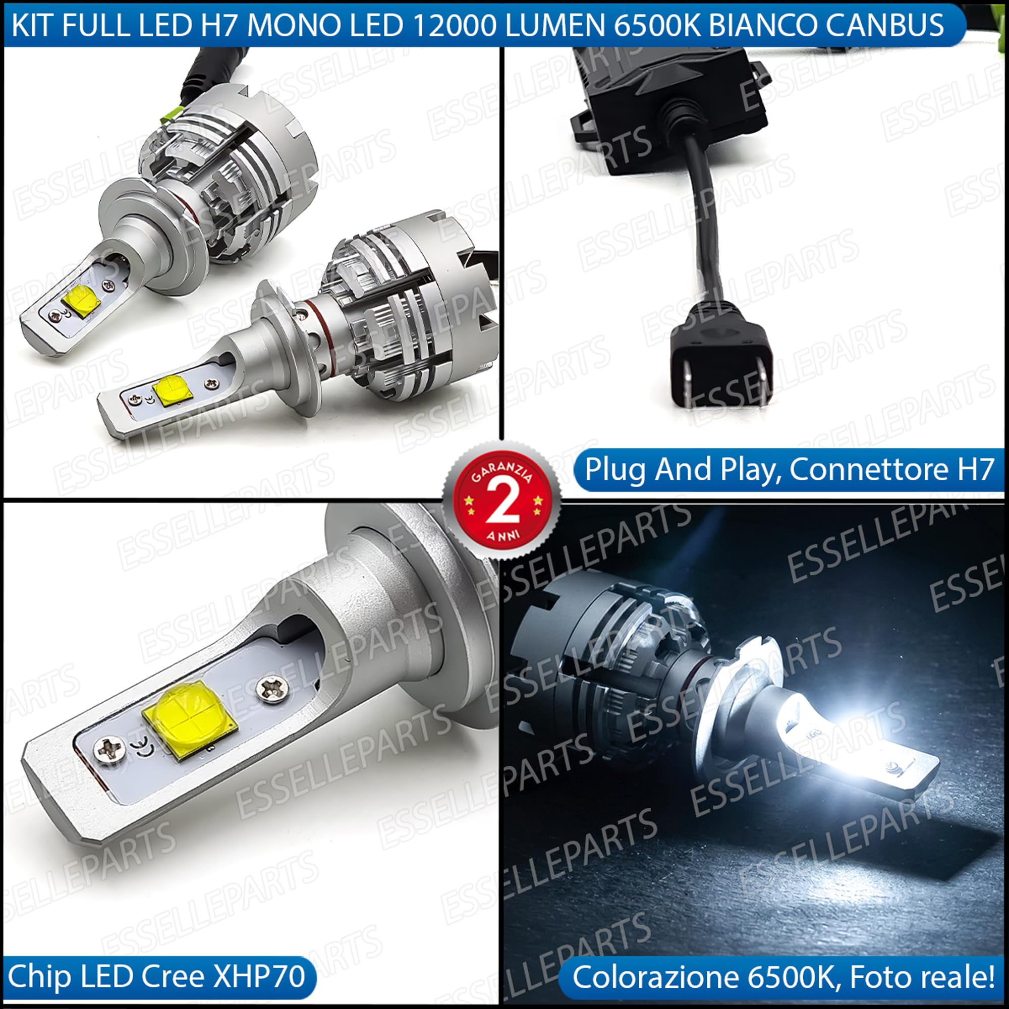 Kit Led H7 6500k Full Canbus Xenon 12000lm Lumen Mono Led Monoled X Lenticolare