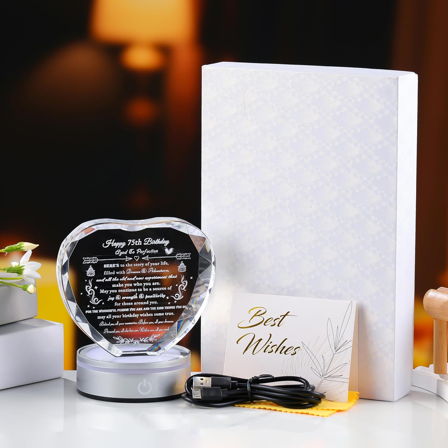 Movdyka 75th Birthday Gifts for Women Men - Personalized Crystal Heart Gifts 1951 75 Year Old Birthday Present for Her Him - Happy 75th Birthday Gifts Ideas for Mom Dad Unique - Image 6