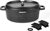 ROSSETTO 6.3 L Oval Casserole Dish Cast Aluminium, Non-Stick Ceramic Coating, Lid with Flavour Nubs, Suitable for All Heat Sources Including Induction and Oven up to 230°C, 31cm, Black - 1