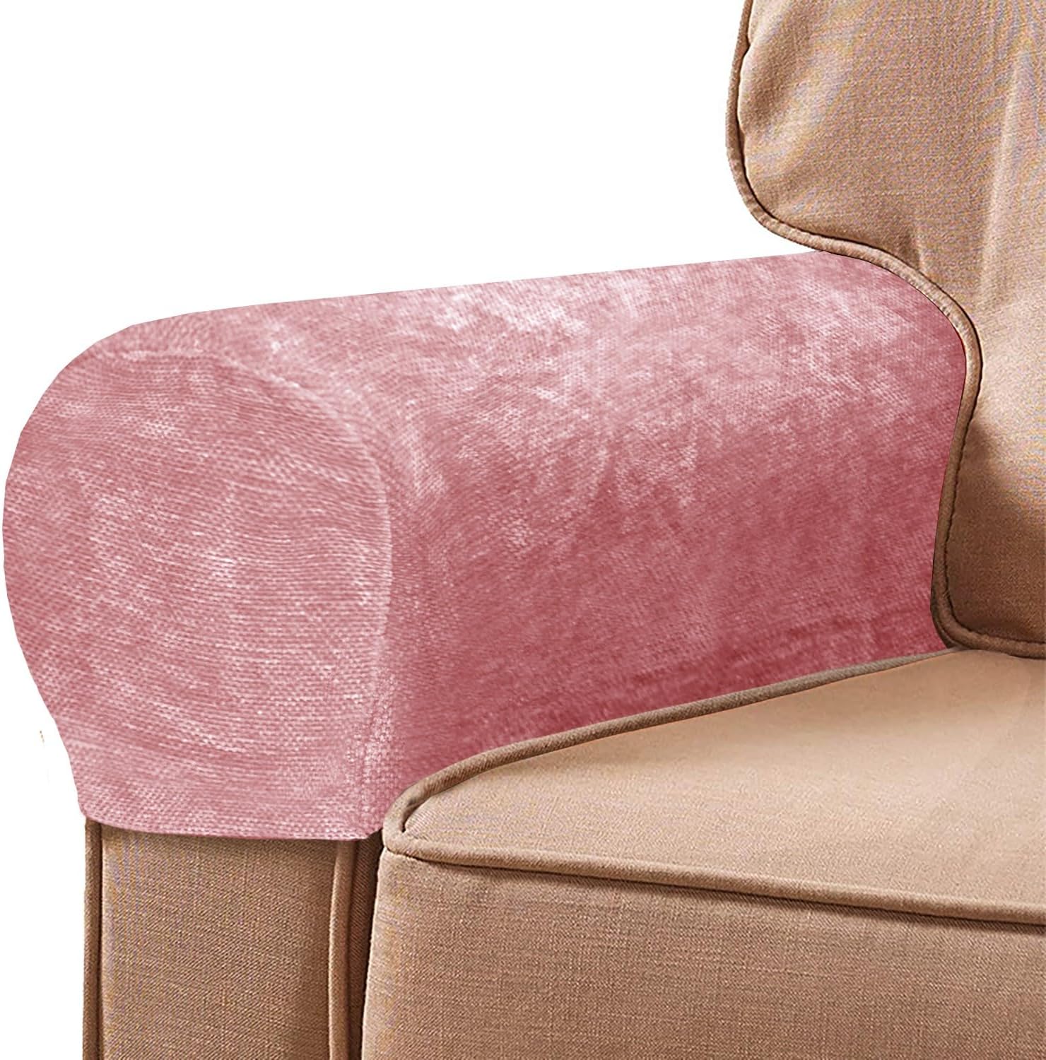 OWOW Couch Arm Covers Armchair Covers for Arms Furniture Protector for Sofa Recliner with Twist Pin Chenille Fabric 2pcs Stretch Armrest Covers for Chairs Couch Armchair Slipcovers,Pink