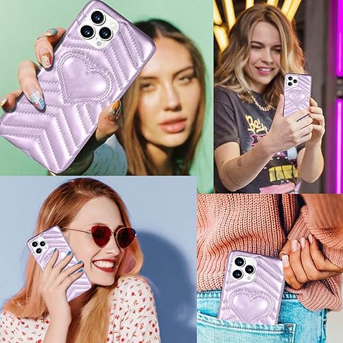 Miniatura 5 de Lotadilo Funda 3 en 1 para iPhone 13 Pro Max de 6.7 pulgadas, para niñas y mujeres, diseño femenino de lujo, bonita estética de cuero morado con
