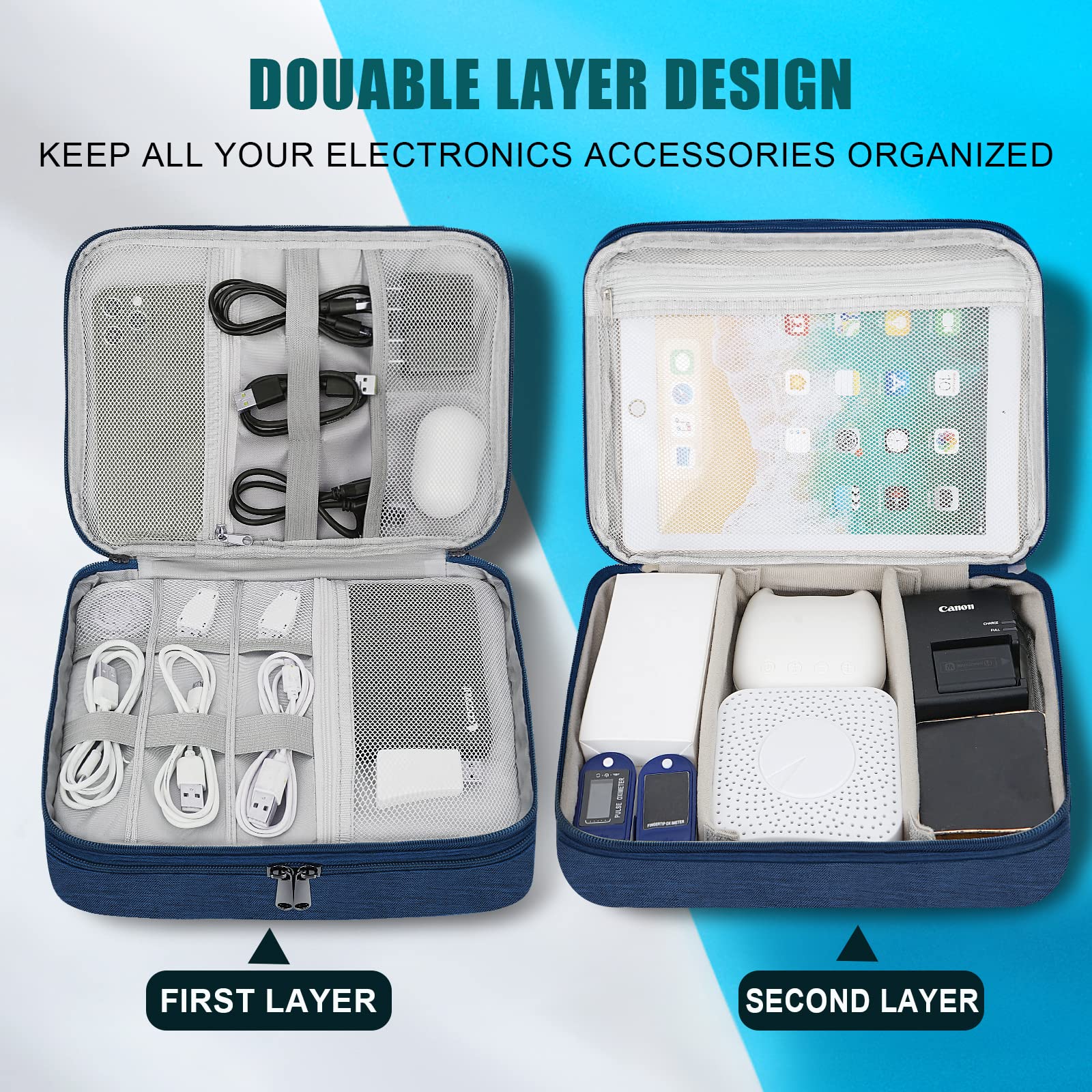 Borsa Accessori Elettronici, Elettronica Viaggio Borsa Custodia Cavi Organizzatore per Caricatore Portatile, Chiavetta USB, Auricolare, Scheda SD,Power Bank, Hard Disk, 1 CONFEZIONE