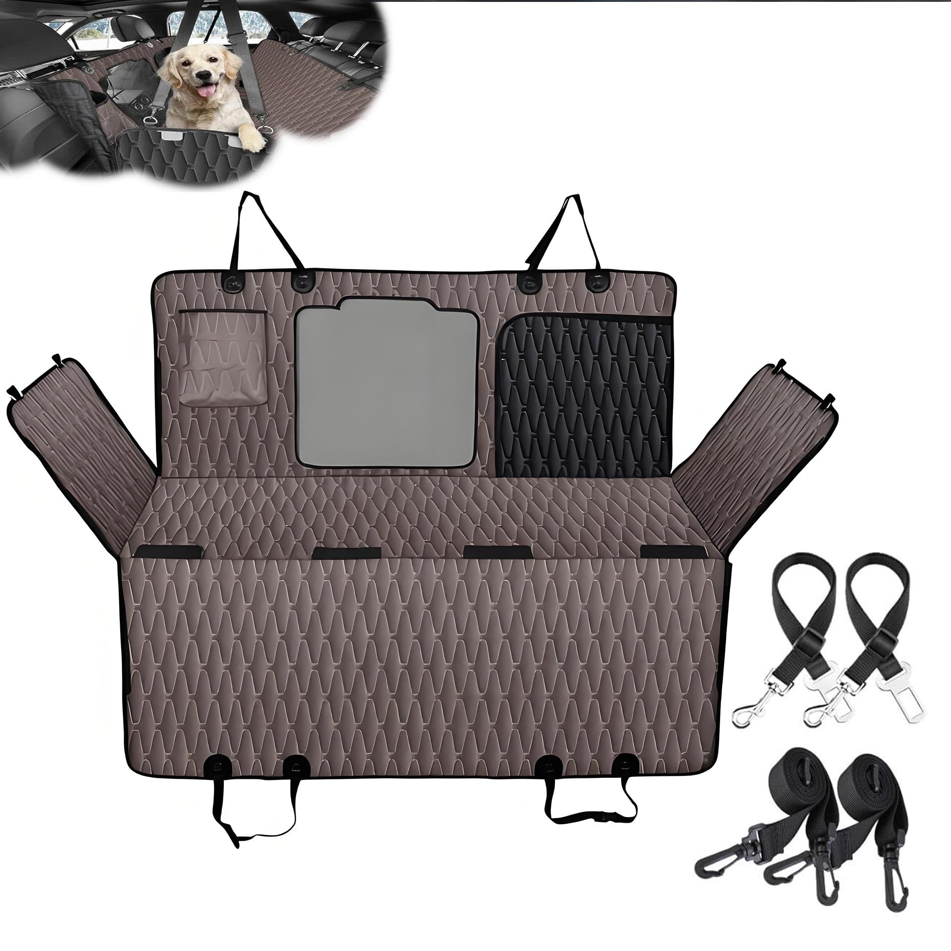 Funda Asiento Coche Perro para Opel Grandland X, Impermeable Protector Trasero Base Rígida Antideslizante Fácil de Limpiar
