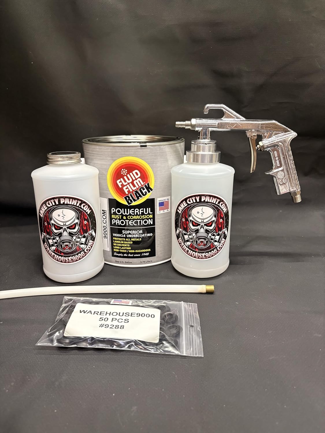 Gal. Fluid Film Black, Semi Pro Undercoating Gun, 1 Wand, 2 W Qt. Bottles, and 50 Rust Plugs