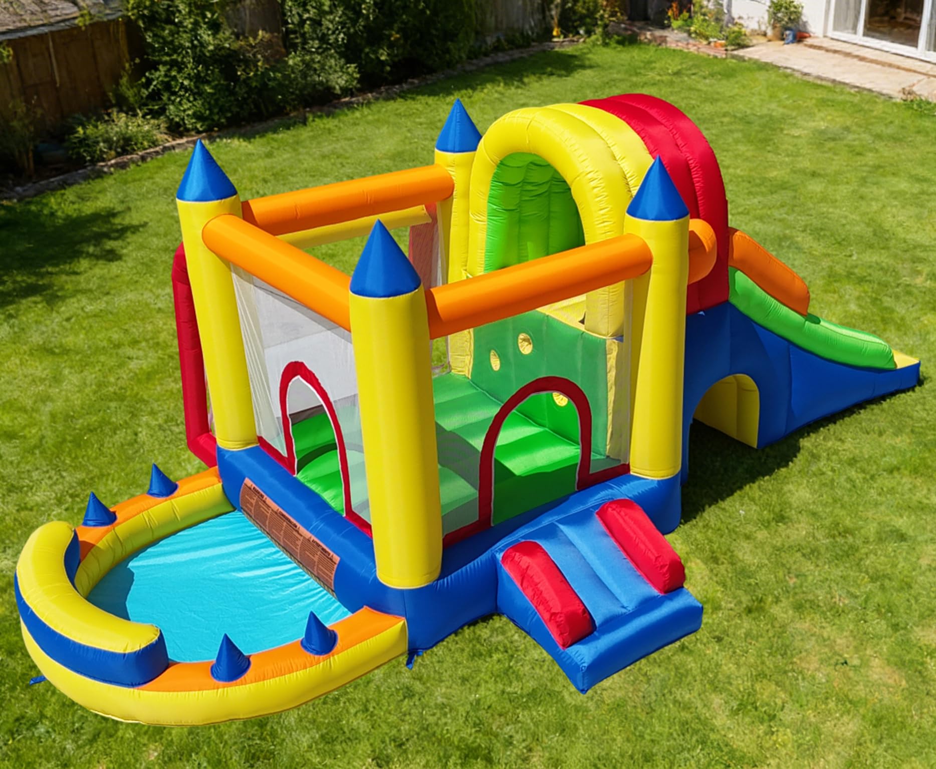 Hongcoral Inflatable Bounce House, 8 in 1 Large Bounce Castle with Blower for Kids and Toddlers, Outdoor Indoor Backyard Inflatable Bouncers with Two Slides