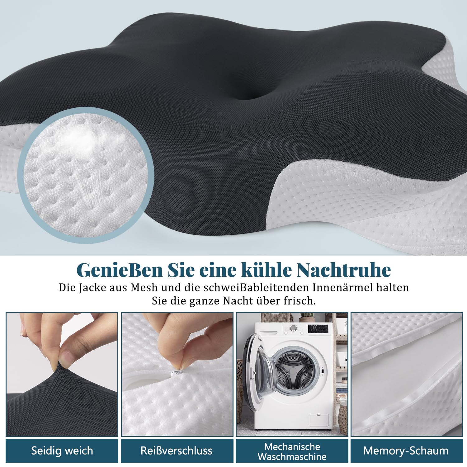 Ergonomisches Nackenkissen Kopfkissen Nackenschmerzen Schlafkissen Pillows for Sleeping Memory Foam Seitenschläferkissen Nackenstützkissen Orthopädisches Kissen Dunkelgrau