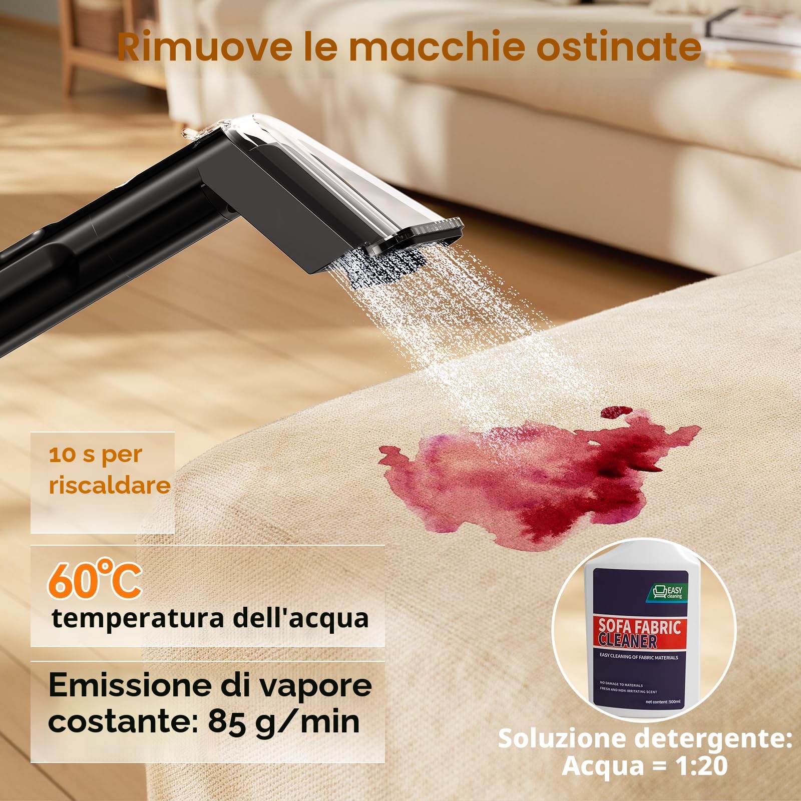 Lavatappeti Portatile, 1650W Aspirapolvere Pulitore di Tappeti con Cinque Modalità di Decontaminazione, 13Kpa Lava Divano ad Acqua a Secco Umido con 2 Serbatoi D'acqua Rimovibili