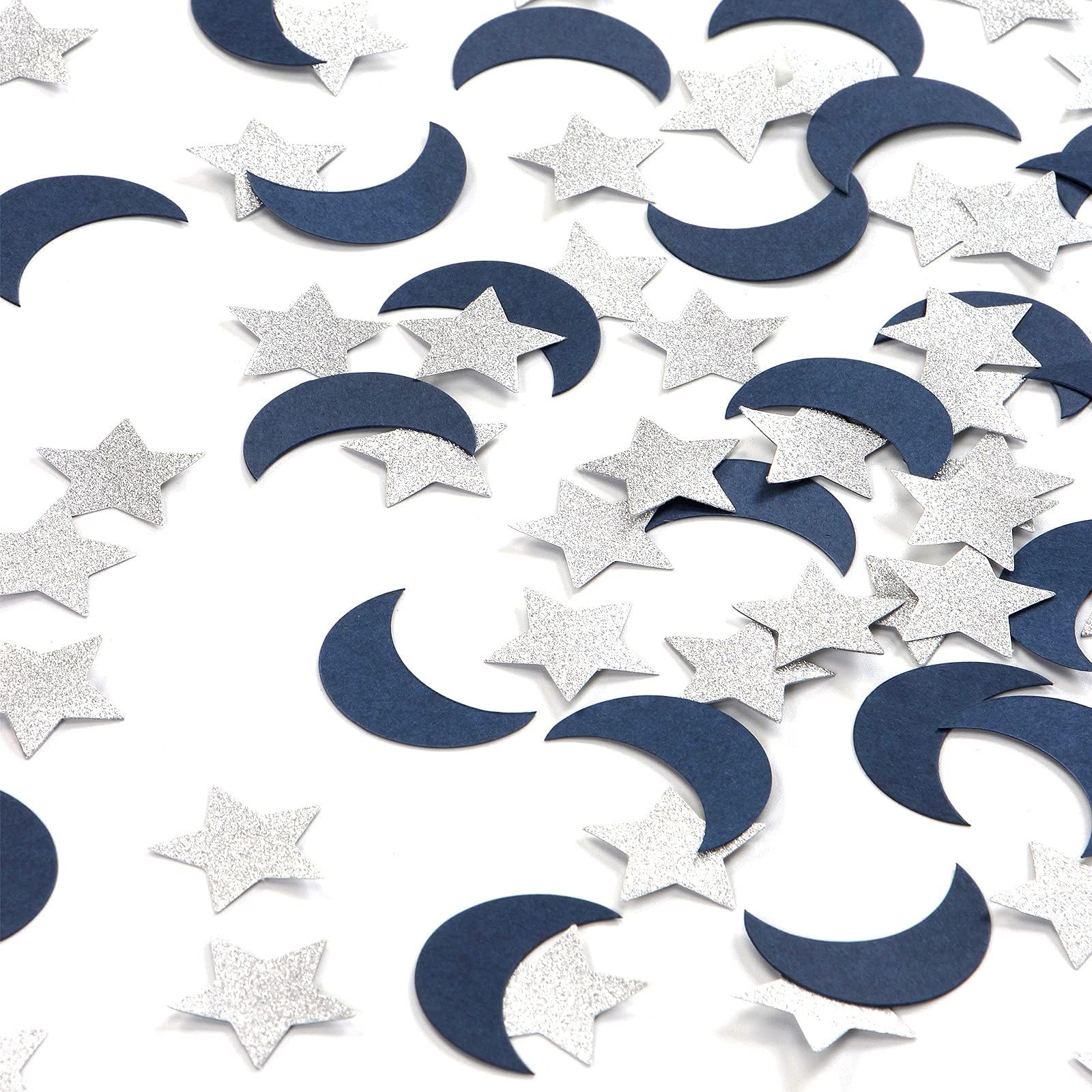 Navy-Blue Moon Silver Star Confetti - 300pcs Glitter twinkle little star Table Confetti,Ramadan Mubarak Decor Birthday Wedding Baby Shower Party Decorations Lasting Surprise