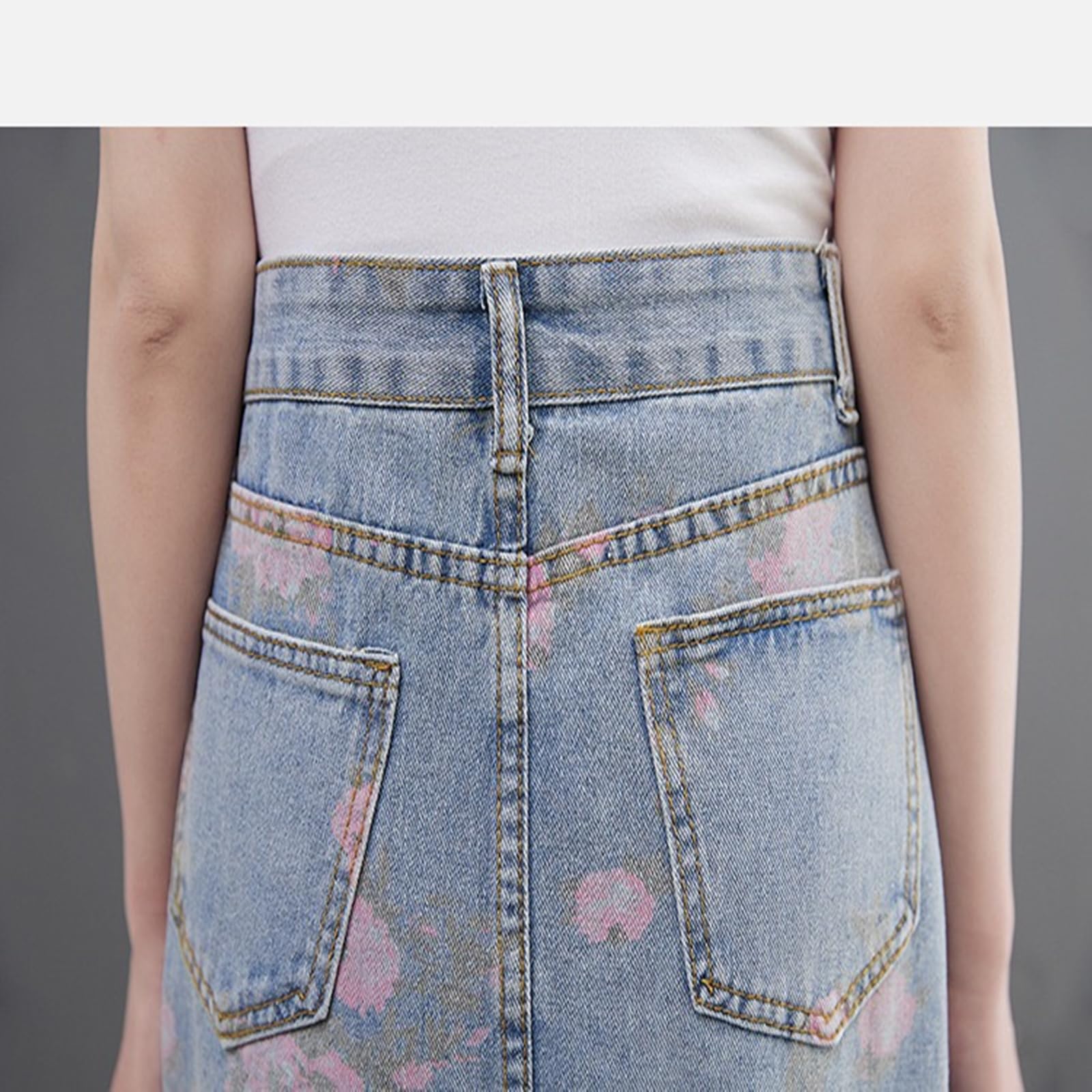 TEidea Falda Larga Mujer Faldas para Mujeres De Cintura con Estampado De Rosa, Falda De Falda De Mezclilla De Mezclilla De Mezclilla De Mezclilla