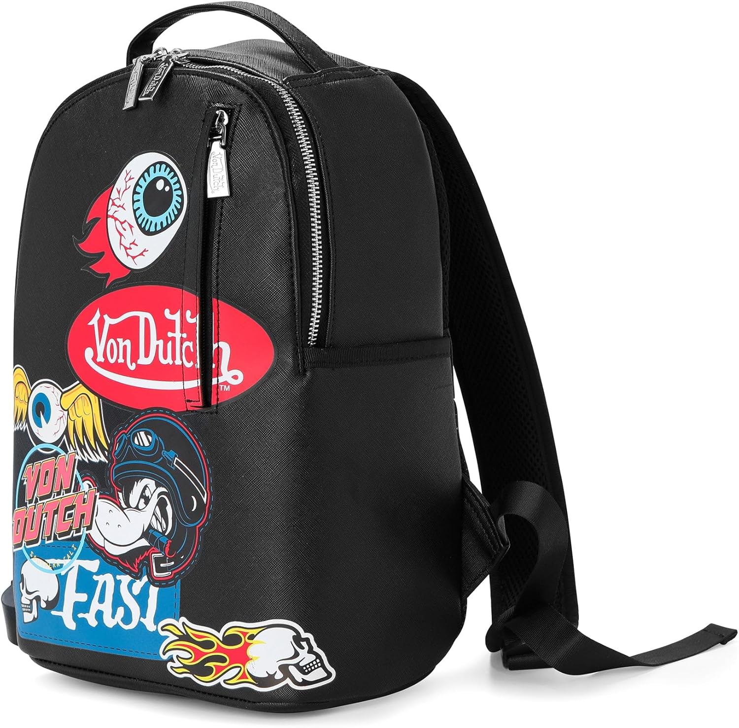 Von Dutch Small Backpack – Stylish Multi‑Purpose Backpack with Front Zip Pocket, Adjustable Straps, and Durable Design (Multi-Flying Eye)