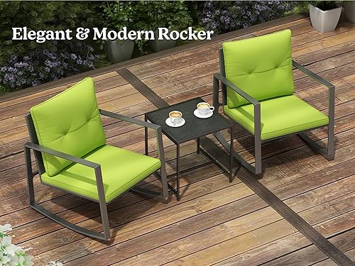Miniatura 3 de Juego de 3 piezas mecedoras bistró  Muebles de mimbre sintético para exteriores  Mesa de centro de cristal con 2 sillas para balcón, patio y porche
