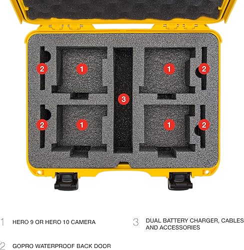 Miniatura 8 de Nanuk 910 Estuche rígido impermeable con inserto de espuma para cuatro GoPro Hero 9 y 10 - Amarillo (910-4GOPH94)