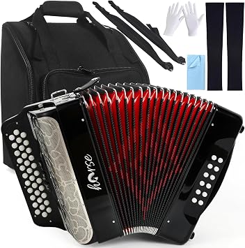 Horse Accordion, 34 Keys 12 Bass Accordion Instrument, G/C/F Tone for Adult Professional Players and Beginners, with Case, Strap, Gloves,Oversleeves, and Wipe Cloth Acordeon Acordeones Adultos