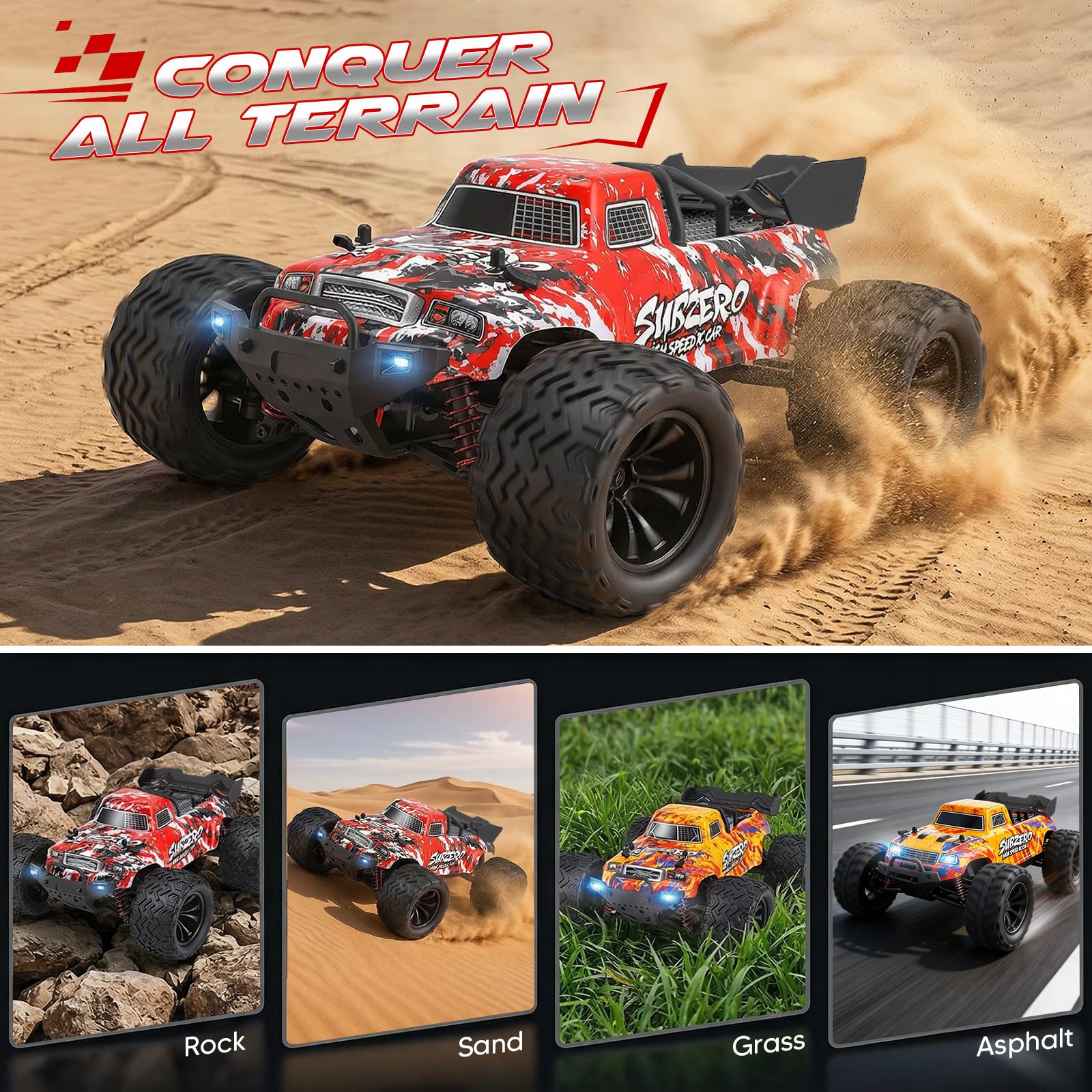Ferngesteuertes Auto,RC-Auto im Maßstab 1:16, Allrad-Offroad-RC-Truck mit hoher Geschwindigkeit (über 60 km/h), RC-Truck mit zwei wiederaufladbaren 1500-mAh-Akkus und zwei Karosserien (Modell 9500E)