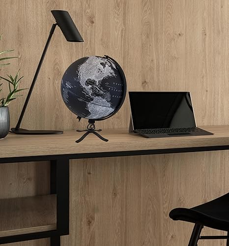 Miniatura 4 de Replogle Hamilton Replogle Designer Series Globe, globo del mundo del océano negro, soporte rústico de acero negro, relieve elevado, diseñado para