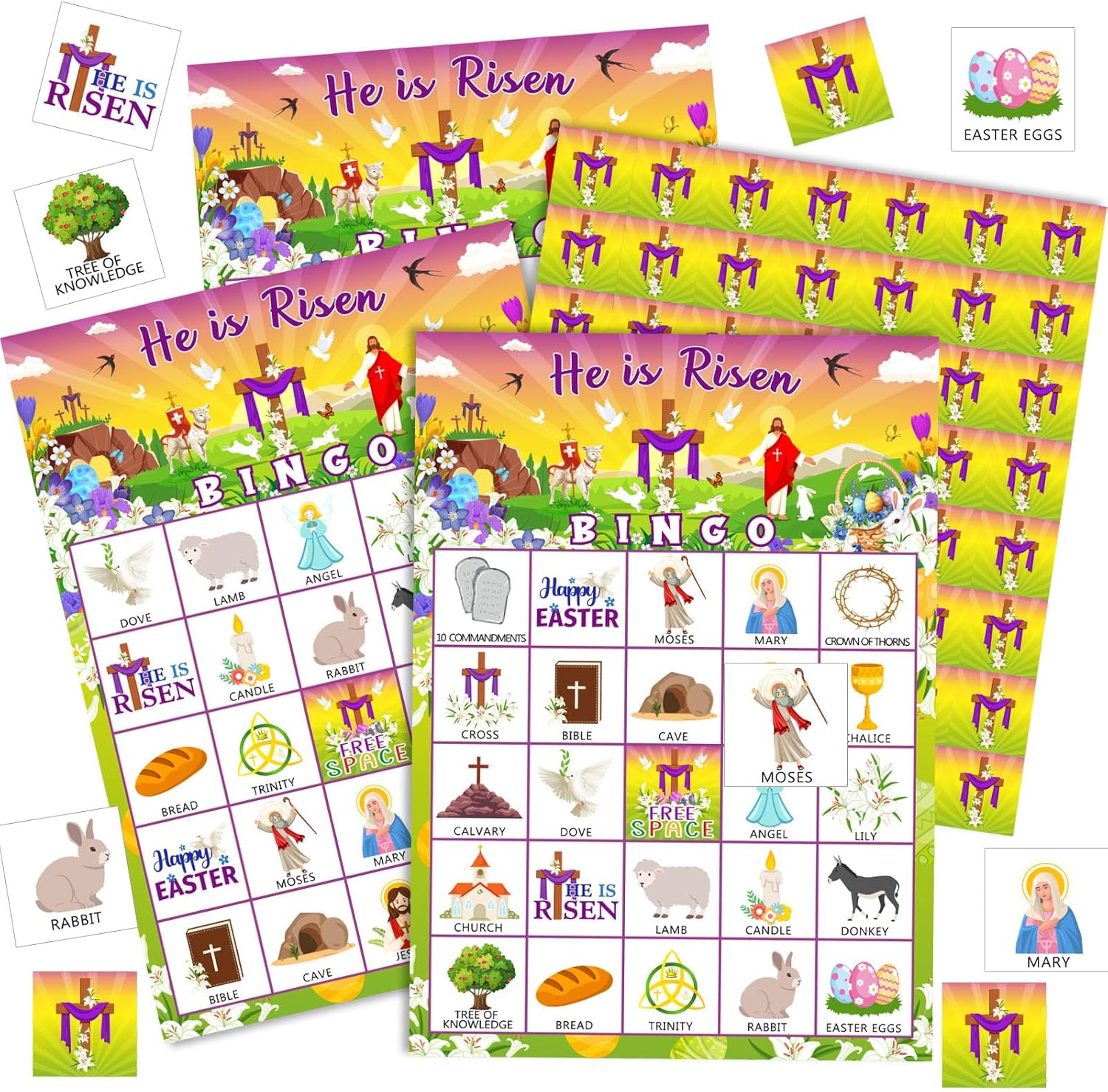 Shappy 39 Pcs Easter Bingo Game Cards for Kids Adults 28 Players He is Risen Party Game Set Bible Bingo Cards for School Classroom Family Activities Easter Party Supplies Decoration(Bible)