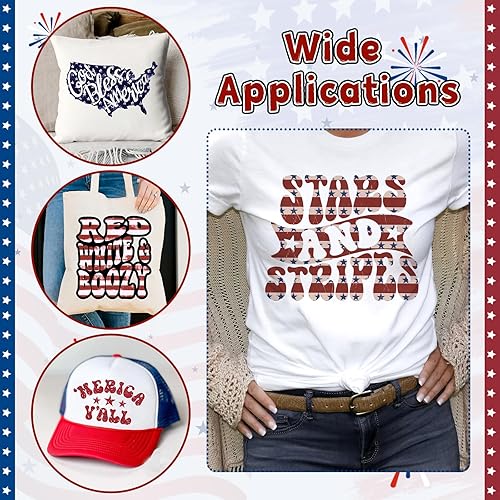 Miniatura 5 de Tintnut Vinilo de transferencia de calor con bandera americana, 10 hojas de vinilo patriótico de 10 x 12 pulgadas, color azul marino y blanco,