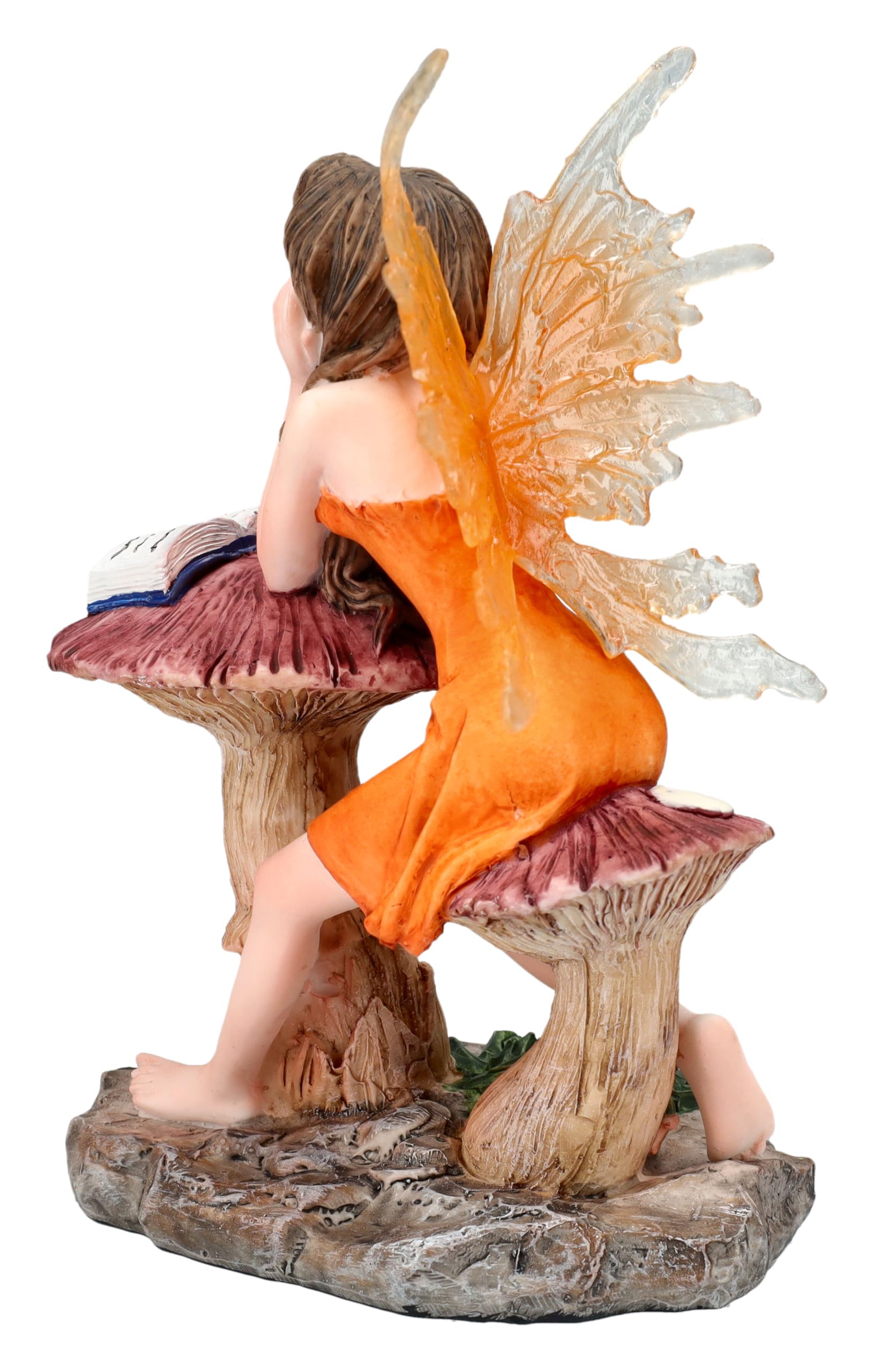 Figuren Shop GmbH Lesende Elfenfigur Isilwen auf Pilz – Fantasy Deko für Bücherfreunde, 15 cm