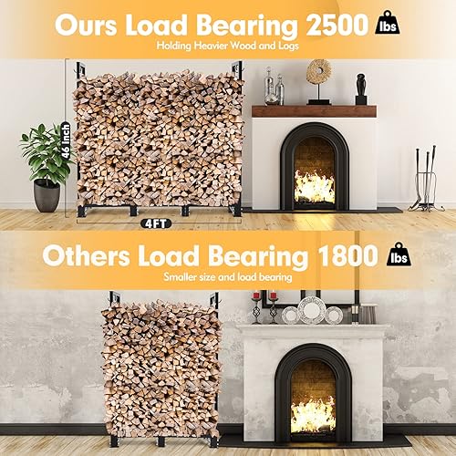 Miniatura 8 de nalone Estante de leña para exteriores de 4 pies con tapa, resistente estante cuadrado fuerte con cubierta impermeable para chimeneas, soporte de