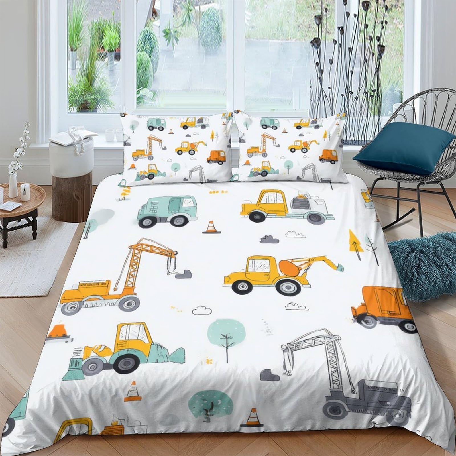 Ctjqhvkz Style-9 3D Printed Construction Vehicles Fitted Sheet Microfiber Soft Anti-Slip Excavator Bed Cover For Bedroom Dorm Decor Single（135X200cm）