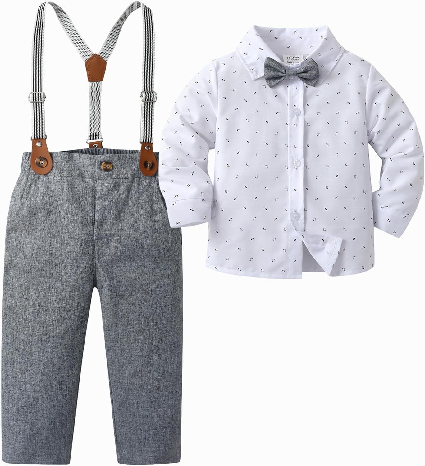 Baby Boys Pants Sets, Infant Long Sleeve Shirt + Pants + Bow Tie + Suspenders,Toddler Gentleman Outfits