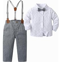 Boarnseorl Baby Boys Pants Sets, Infant Long Sleeve Shirt + Pants + Bow Tie + Suspenders,Toddler Gentleman Outfits