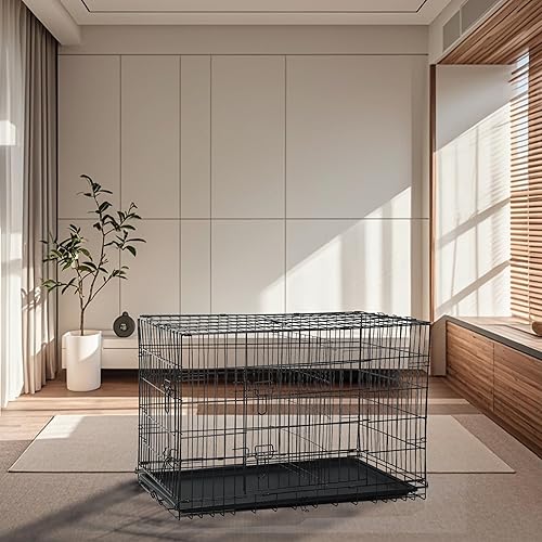Miniatura 6 de Jaulas de 48 pulgadas para perros grandes, jaula plegable de alambre de metal, perreras portátiles para mascotas al aire libre e interior, jaula