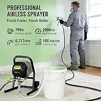 Vista 2 de WORKPRO 700W Airless Paint Sprayer, 2900PSI High Efficiency Thinning-Free Electric Paint Sprayer with Extension Rod, Paint Sprayer for Home
