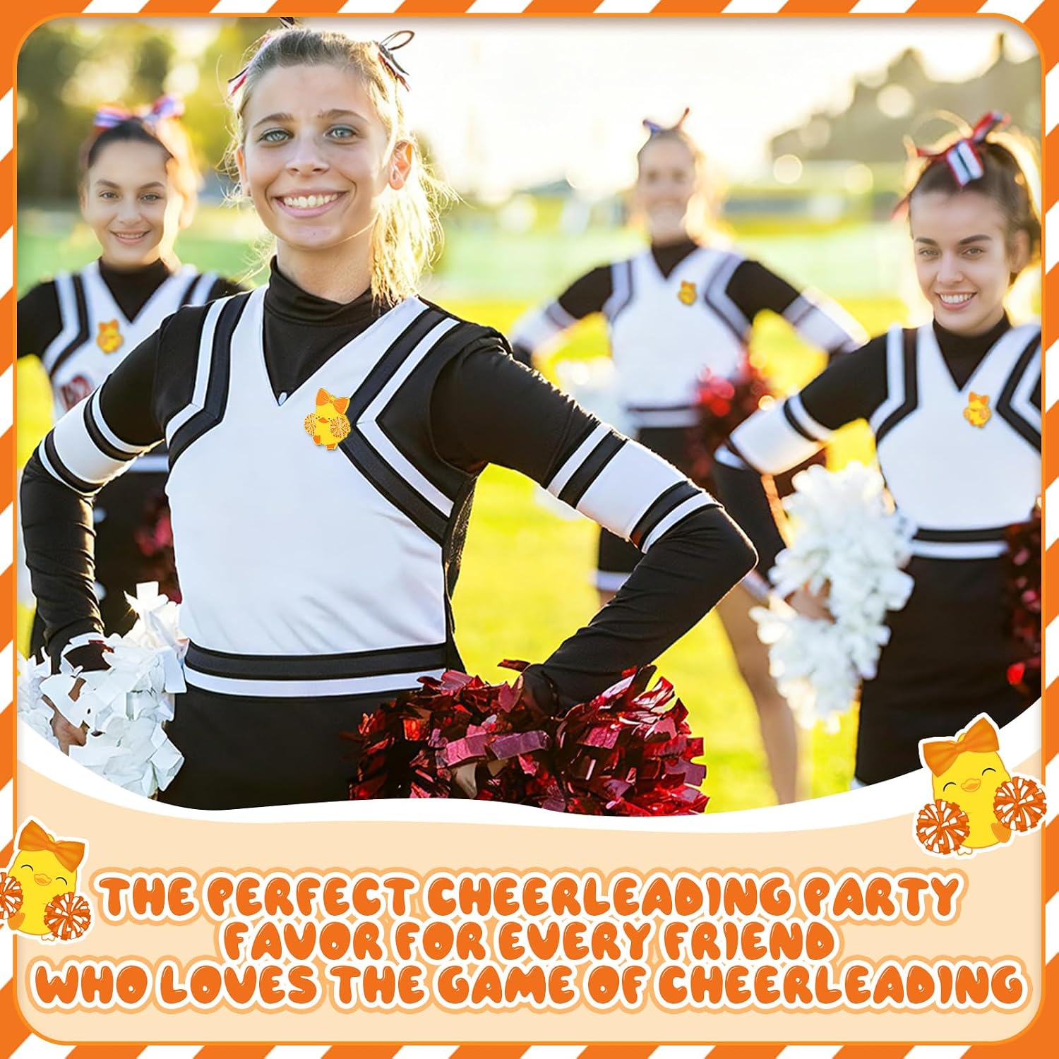 Quelay 24 Pack Cheer Team Gifts Bulk Cheerleader Duck Pins Brooches You've Been Cheer Ducked Tags Team Inspirational Gift Accessories for Teammates