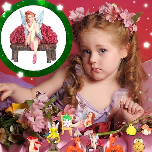 Vista 10 de Wenqik 26 piezas de figuras de hadas en miniatura, mini accesorios de jardín, mini hadas, decoración de jardín, suministros pequeños, figuras