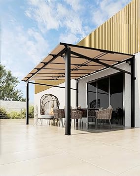 10'x 12' Lean to Gazebo, Hardtop Wall Pergola with Polycarbonate Roof, Aluminum Frame Slant Mounted Gazebo for Lawn Patio Deck Yard and Party