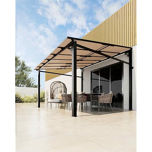10'x 10' Lean to Gazebo, Hardtop Wall Pergola with Polycarbonate Roof, Aluminum Frame Mounted Gazebo for Lawn Patio Deck Yard and Party