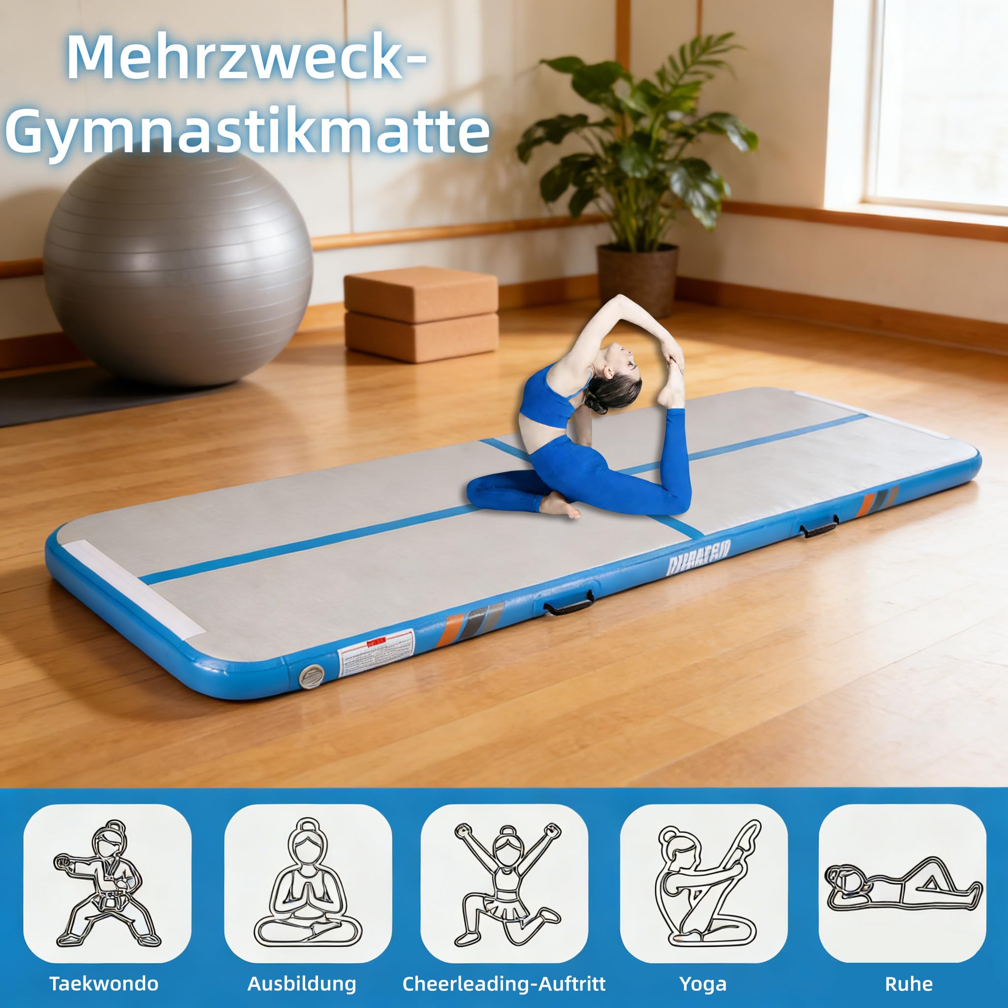 tappetino da ginnastica gonfiabile 3M/4M, Ginnastica Artistica 10 cm con per acrobazie, allenamento e yoga con pompa