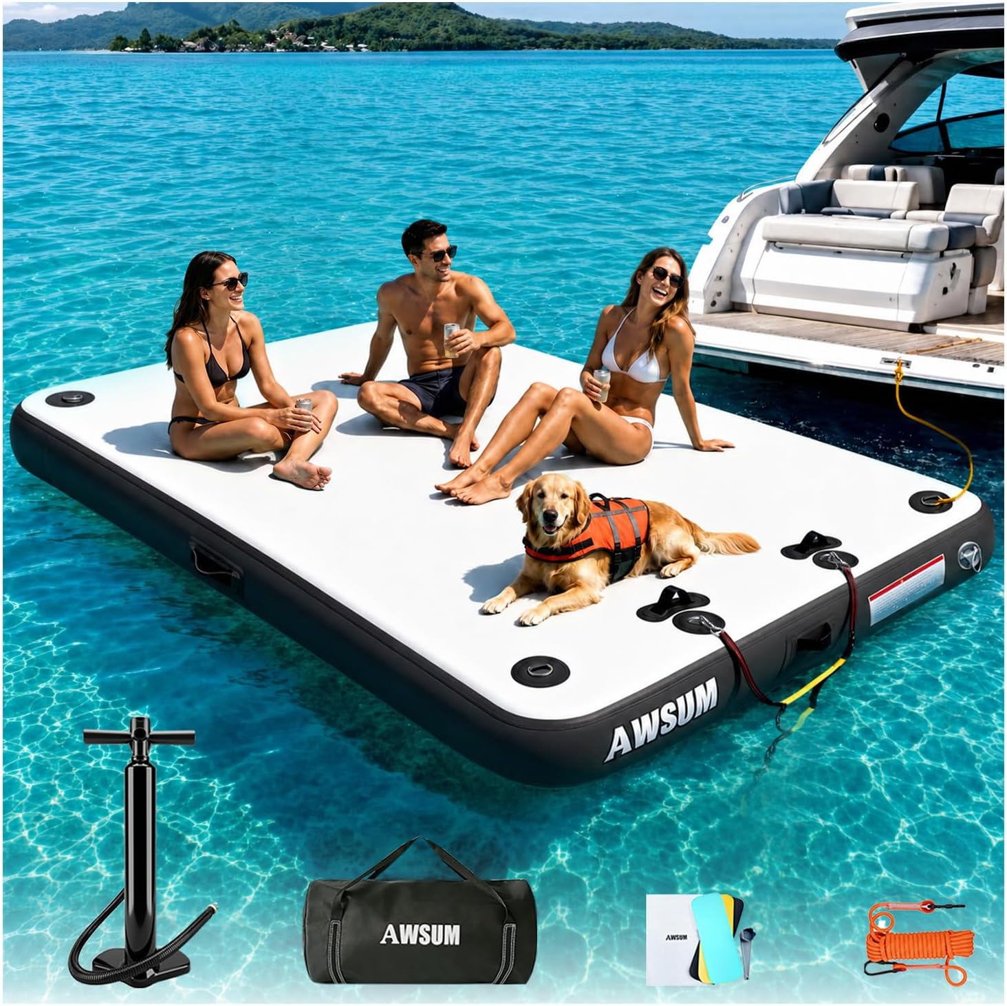 AWSUM Inflatable Floating Dock for Water Activities, 6ft-15ft Island Raft