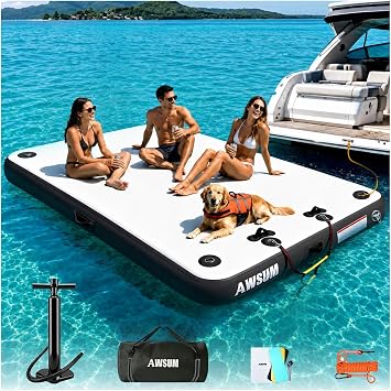 AWSUM Inflatable Floating Dock Air Dock Platform Floating Island Raft with None-Slip Surface for Pool Beach Ocean