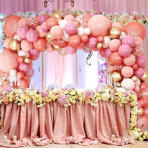 Miniatura 4 de RUBFAC 147 globos de oro rosa, guirnalda de arco de globos dorados y rosas y globos de confeti rosa, kit de arco de guirnalda para despedida de