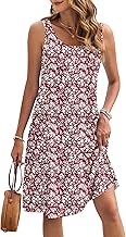 AUSELILY Summer Dress Sleeveless Women Midi Casual Beach Dresses Lightweight Ruffle Summer Dress with Pockets for Women