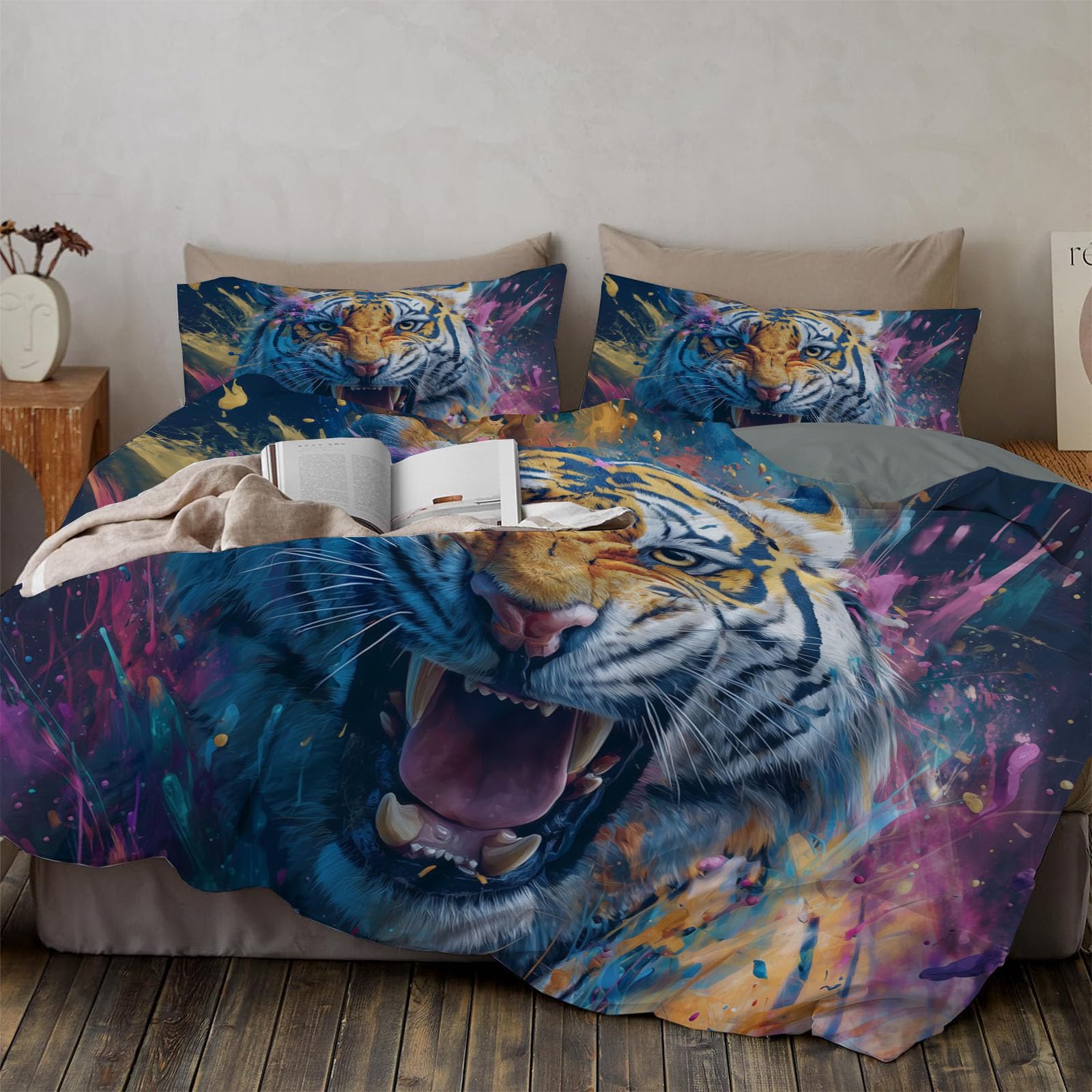 Housse couette tigre sans allergie avec zip pour enfant