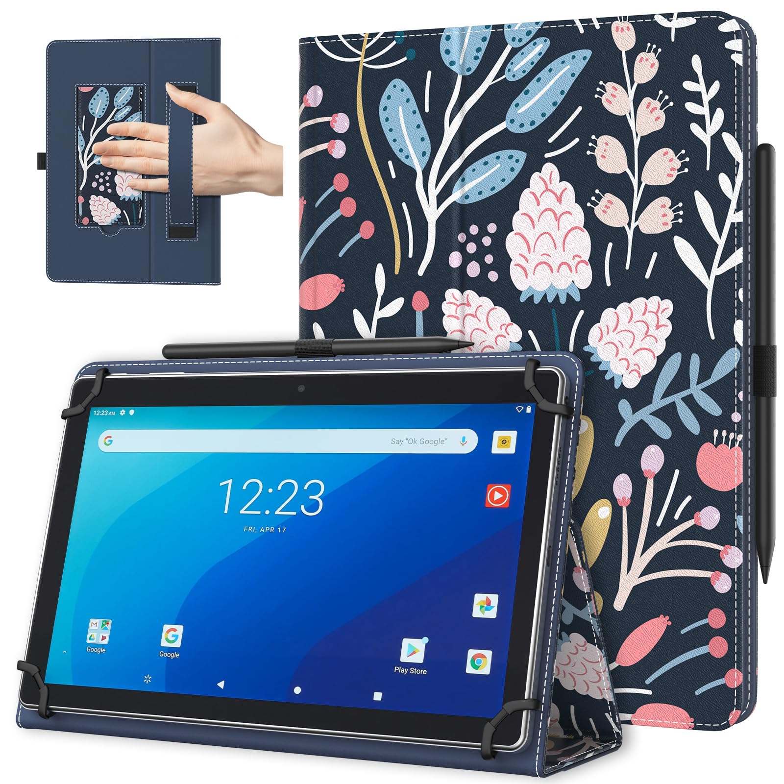 TiMOVO Universal Hülle für 10,1 Zoll Android Tablet mit Stiftschlaufe, Leichtes & Faltbares Standhülle mit Handschlaufe für Alle 9,6-11 Zoll Touchscreen-Tabletten