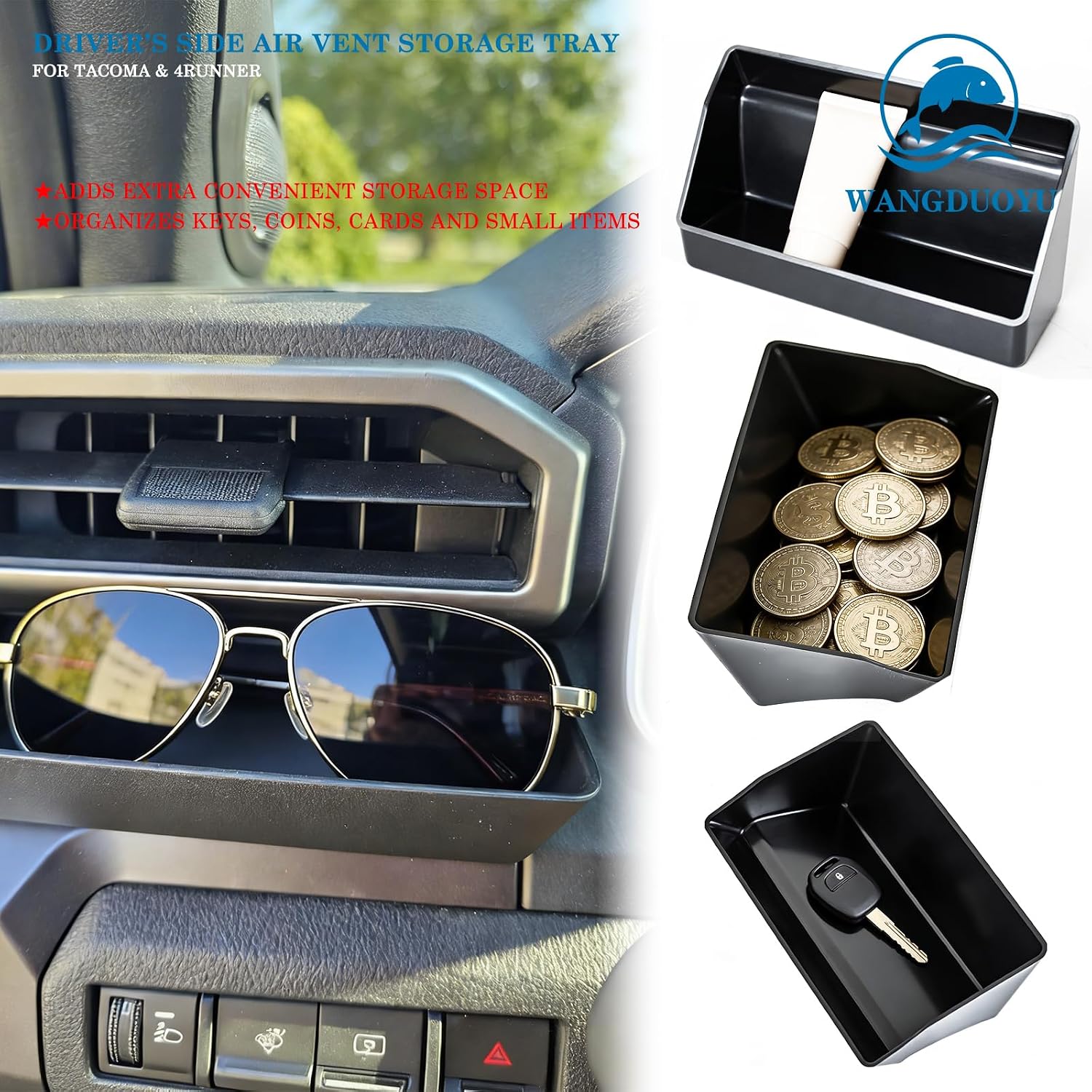 Car Air Vent Storage Tray Compatible with 2024 2025 2026 Toyota Tacoma and 2025 2026 Toyota 4Runner,Driver Side Extra Storage Organizer Box Accessories