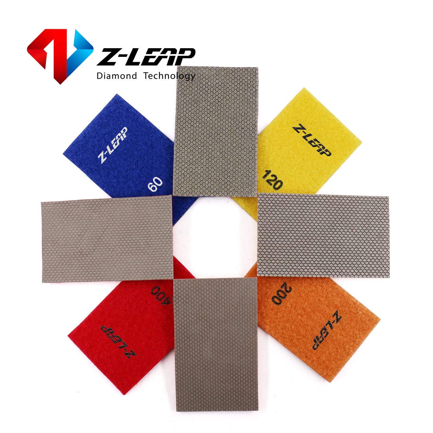 Hoja de papel de diamante galvanizado, gancho y bucle de nailon para pulir a mano, vidrio, porcelana, cerámica, 4 unidades