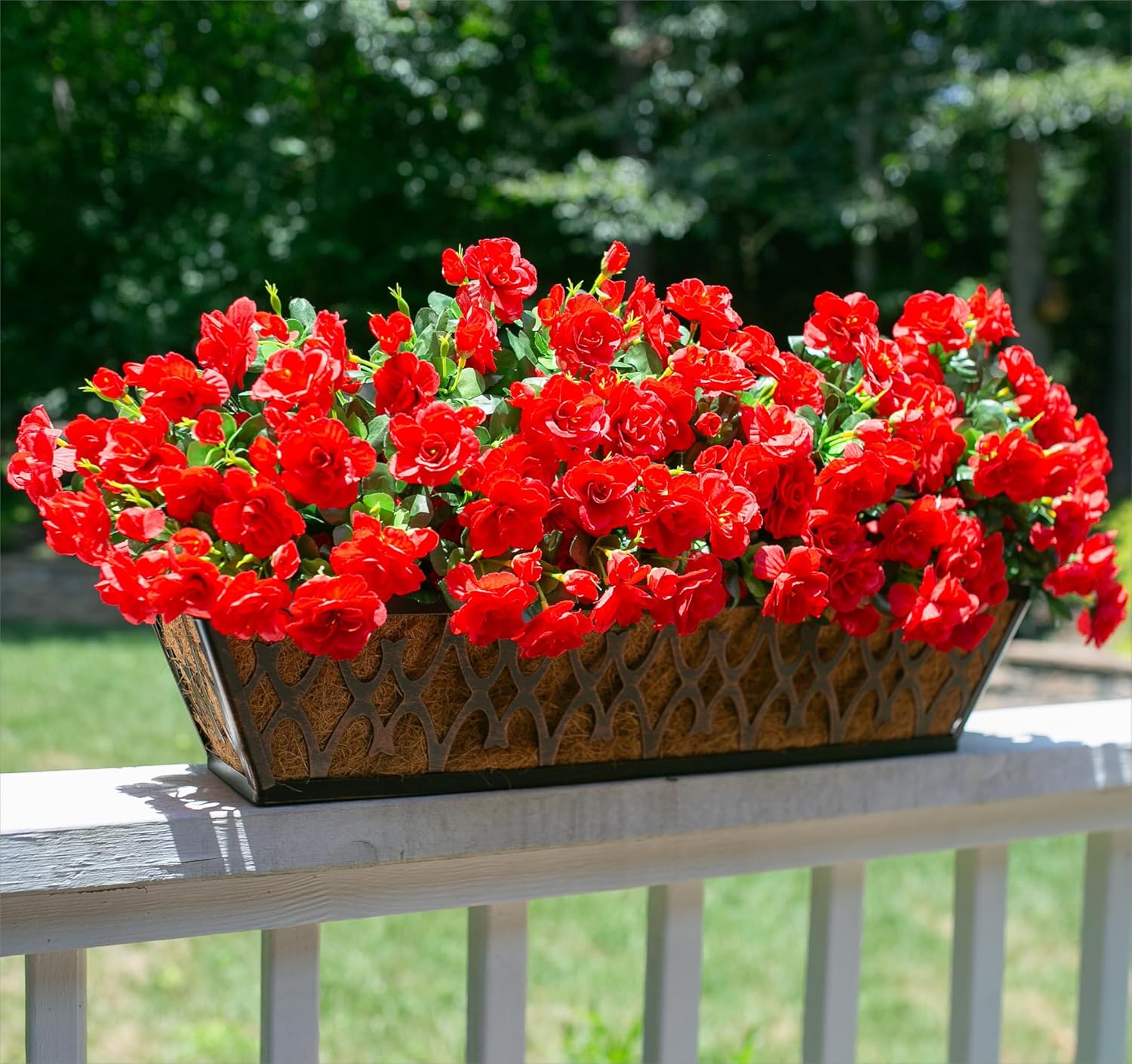 Ivydale Artificial Faux Red Flowers Plants for Outdoor Outside Spring Decor, Fake Silk Camellia UV Resistant Look Real for Planter Porch Patio Balcony Garden Table Indoor, 3 Large Bundles