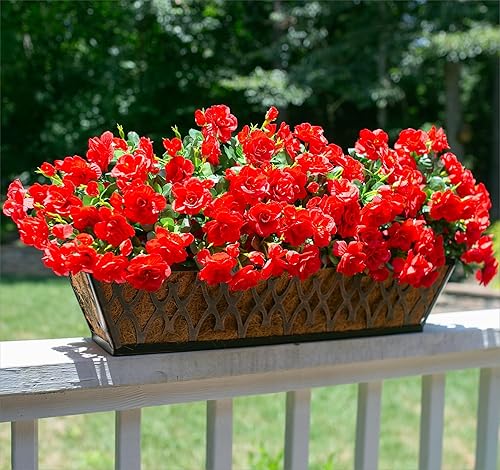 Miniatura 10 de Flores artificiales artificiales para exteriores para decoración de primavera, seda falsa rosa intenso, camelia, resistente a los rayos UV, aspecto