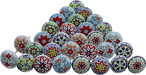 Ruzioon 30 pomos de cerámica coloridos para gabinetes, tiradores de cajones para muebles y cajones, tiradores decorativos pintados para el hogar y