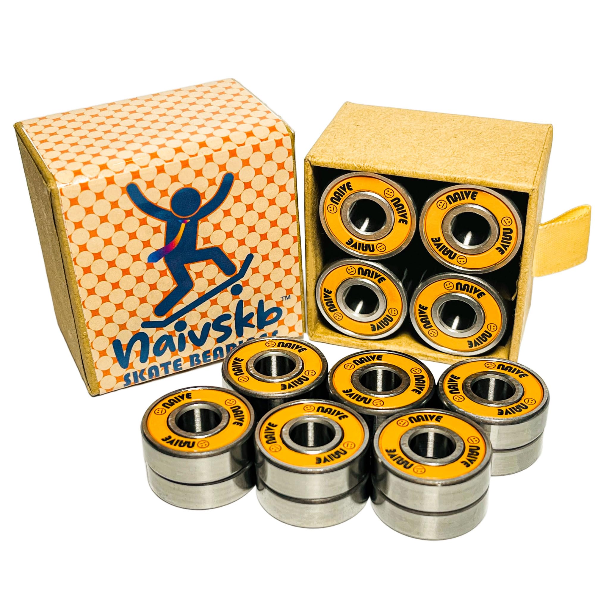 Naivskb Skate Bearings 7mm 16 Pack, Precision 627 Bearings Quad Skates Roller Derby Skate Dance(Vintage Orange)