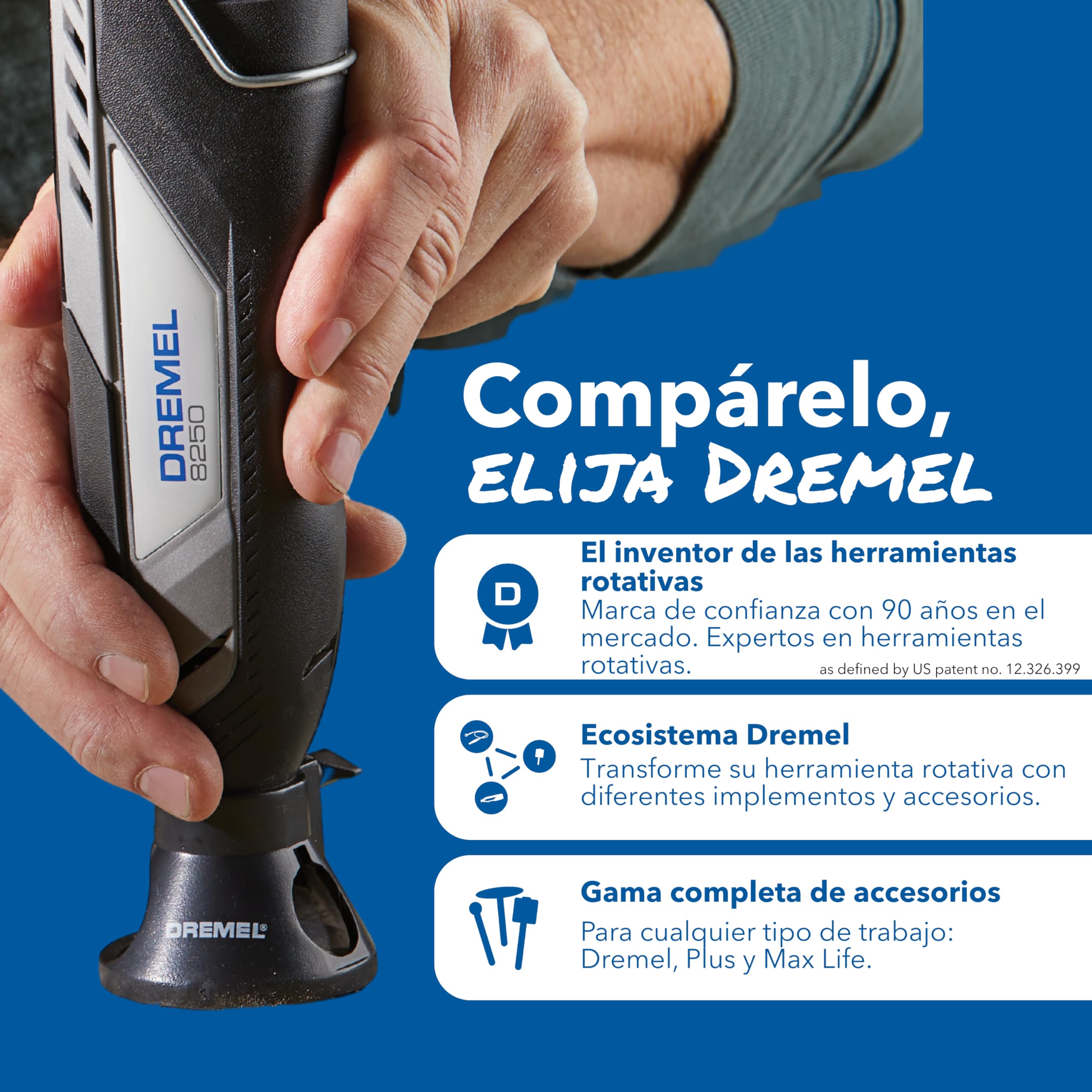 Dremel 8250 Herramienta rotativa sin cable 12V sin escobillas 5.000-30.000 RPM Kit con caja Dremel, 65 accesorios, 5 adaptadores 2 batería+cargador para amolar, taladrar, fresar, eliminar lechada