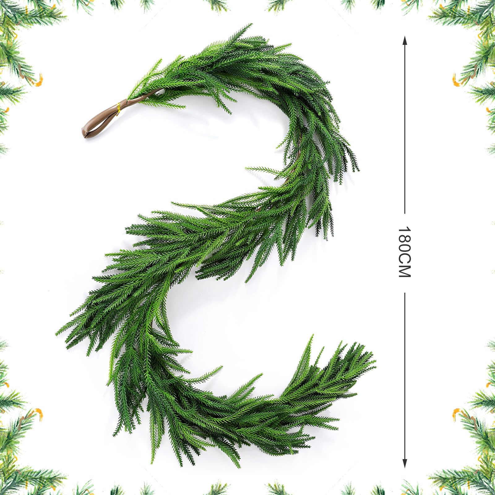 Künstlicher Norfolk-Kiefernkranz, künstlicher Grünkranz, Zedernkranz, Winternadeln Kiefer Zypressenstangen, Winterweihnachtsdeko Kranz (2)