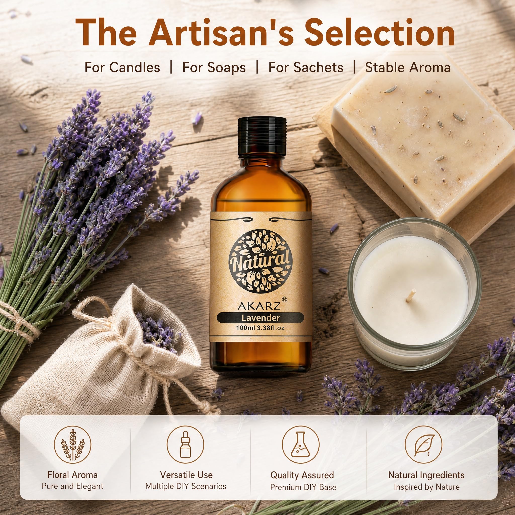 AKARZ 100ml Olejek esencjny z Lavandy - Naturalny olejek aromatyczny do dyfuzorów, lamp aromatycznych i aromatów pomieszczeń
